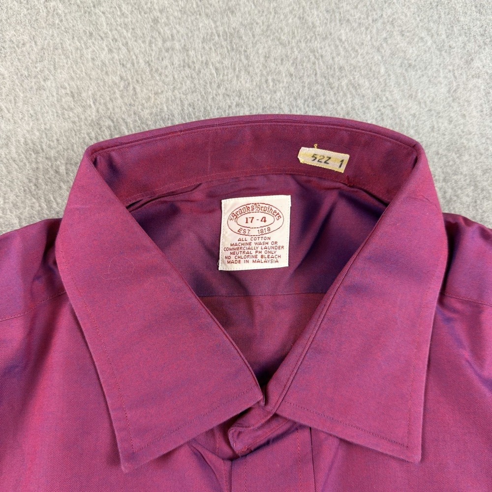 Vintage Brooks Brothers 17-34 Burgundy Cotton French Cuff Dress Shirt Mens XL - Picture 2 of 8
